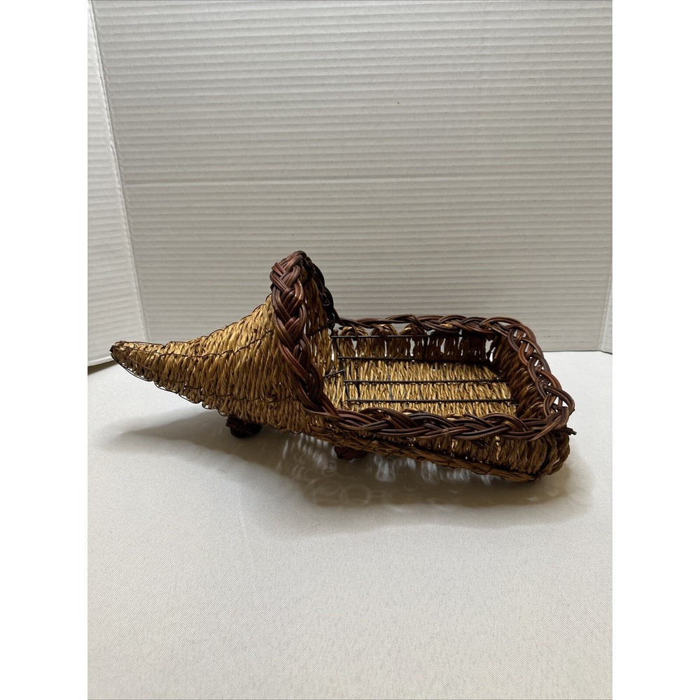 Harvest 14" Horn Of Plenty Cornucopia Wicker & Metal Basket, Two Tone Color